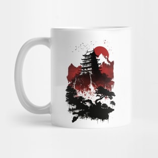 japan old castle - red & black print Mug
